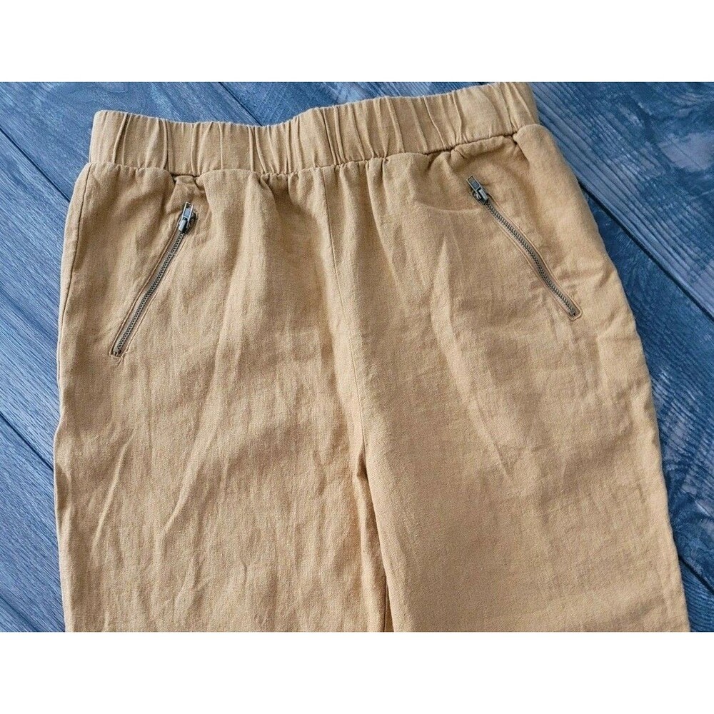 Forever 21 Womens Pants Medium Mustard Yellow Zipper Pockets Elastic Waist